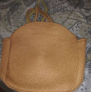 Beautiful Tan Round Handwoven Straw Bag